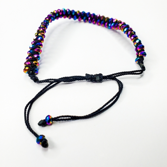 Rainbow Metallic Iridescent Oil Slick Facet Rondelle Adjustable Bracelet Anklet - Picture 3 of 11